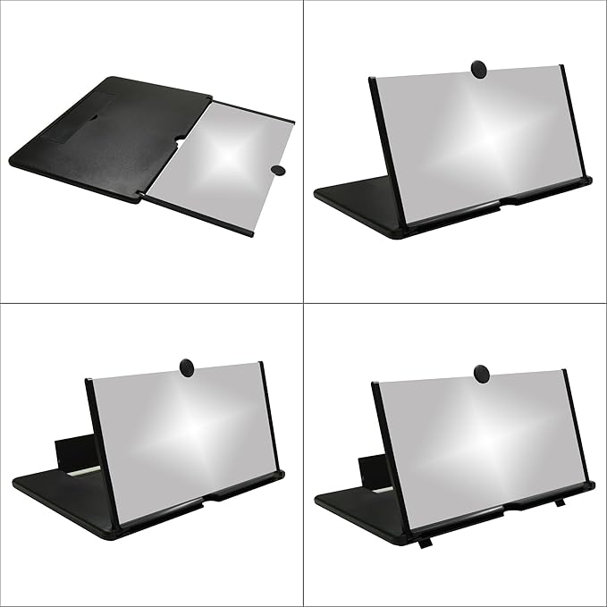 12‘’ Screen Magnifier Amplifier 3D HD Smart Mobile Phone Movies Amplifier with Leather Foldable Holder Stand for Any Smartphone, Supports All Smartphones(Black)