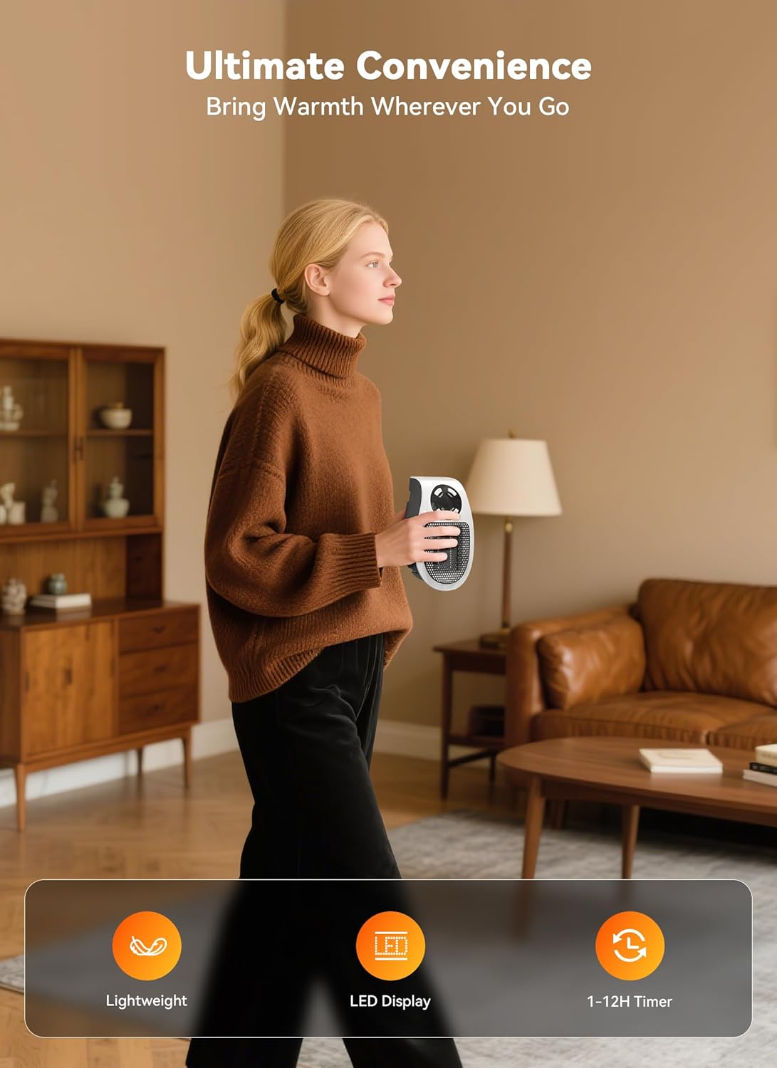 Plug in Small Space Heater for Indoor Use 450W, Wall Outlet Electric Heater with Remote, 12H Timer & LED Display, PTC Ceramic Fast Heat Safely for Bedroom Bathroom Office